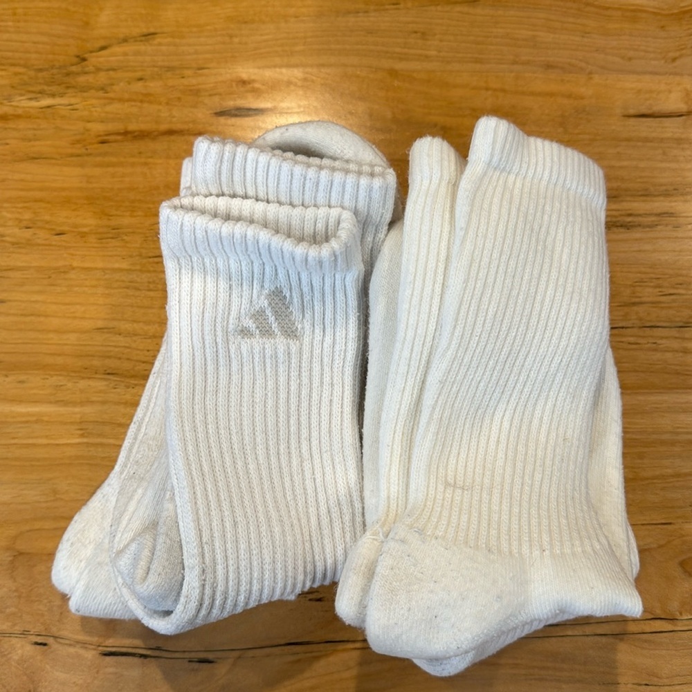 ADIDAS WHITE SOCKS 3 pairs size 5-10 + 3 pairs unbranded